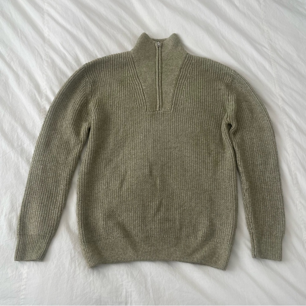 Zara Quarter Zip - Purl Knit Zipper Sweater in Olive